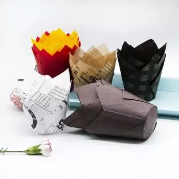 50pcs Newspaper Style Cupcake Liner Baking Cup For Wedding Party Caissettes Tulip Muffin Cupcake Paper Cup Oilproof Cake Wrapper