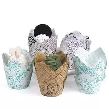 50pcs Newspaper Style Cupcake Liner Baking Cup For Wedding Party Caissettes Tulip Muffin Cupcake Paper Cup Oilproof Cake Wrapper темный кофе