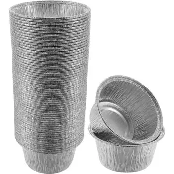 50Pcs Non-stick Baking Cup Tray Disposable Cupcake Mold Aluminum Tin Foil Baking Pans Pudding 50Pcs Silver-7cm