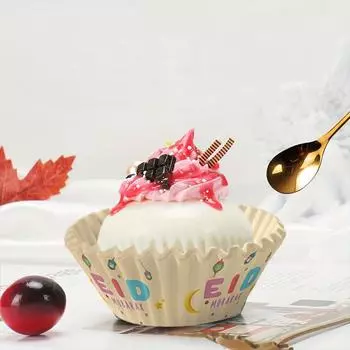 50pcs Oil Proof Paper Tray Eid Mubarak Ramadan Cupcake Holder Dessert Table Decoration