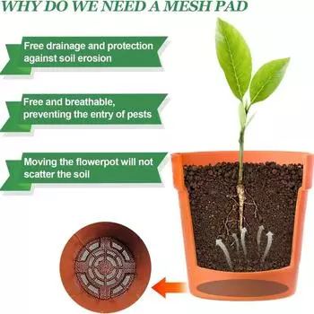 50PCS Pot Hole Screen Mats Plant Bottom Mat Round Drainage Hole Screen Prevent Soil Loss Insect Proof Mesh Mat Gardening Supply