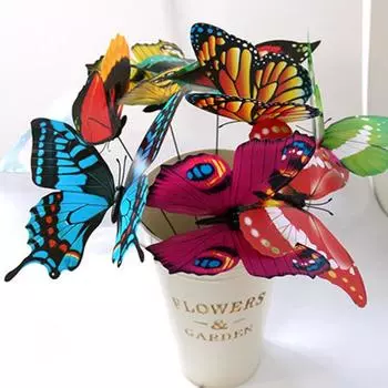 50Pcs PVC Simulation Single Layer Butterfly Rods Garden Lawn Home Decoration 4cm