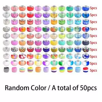50pcs Resin Material, European Macroporous Beads, Bulk Mixed Color Spacer Beads, Garden Decorative Beads, Beads and Bead Accessories 50pcs разноцветный