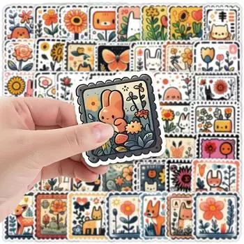 50Pcs/Set Cute Animal Stamp Stickers Decals Luggage Laptop Motorcycle Phone Waterproof Sticker Children Toy