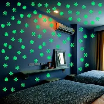 50pcs/set Night Glow Snowflake Stickers 3D Fluorescent Wall Sticker Home Party Decorations Safe Festival Props Kids Gift зелёный