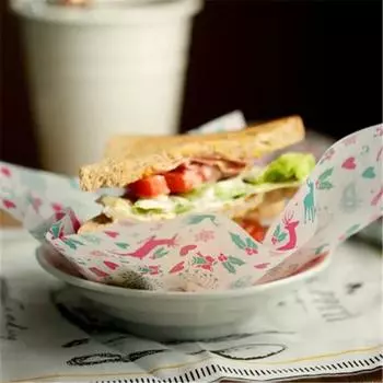 50pcs Sheet Oil-Proof Wax Paper Christmas Food Wrapper Sandwich Burger Fries Baking Bread Oilpaper Pastry Packaging