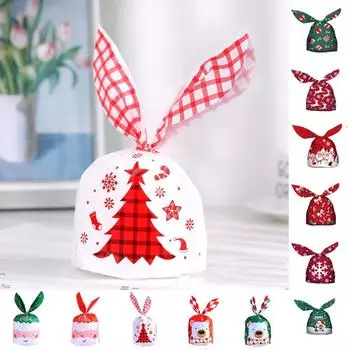 50PCS Waterproof Christmas Rabbit Ear Bag Christmas Pattern Christmas Gift Bag Gifts Packing 9