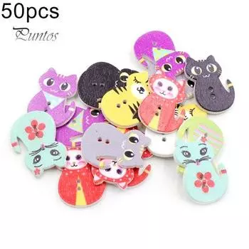 50 шт. деревянные пуговицы с изображением кошки в виде кривого хвоста, 2 отверстия, аксессуары для скрапбукинга и шитья разноцветный