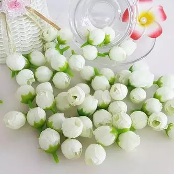50шт 2см поддельные розы бутон искусственный цветок свадебный букет невесты DIY декор партии молочный белый