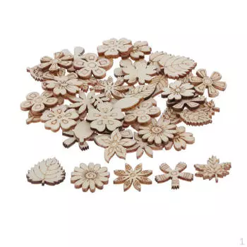 50шт деревянные подвески с резьбой по цветку, подвесные деревянные украшения, украшения