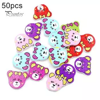 50шт DIY многоцветный мультфильм голова медведя деревянная пуговица одежда швейные украшения разноцветный