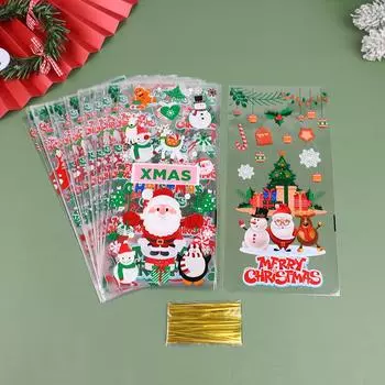 50шт пластиковый пакет для конфет с Рождеством и лентой для подарочной упаковки