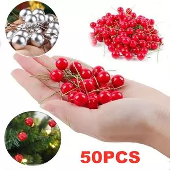 50шт рождественские красные ягоды Холли орнамент 50pcs красный
