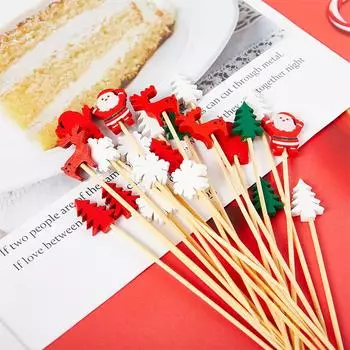50шт Рождественский десерт Фруктовые палочки Десертный салат Вилка Украшение Зубочистки