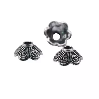 50шт Шапочки для бусин Jewelri Подвески Цвет Античное Серебро 9X9X4мм