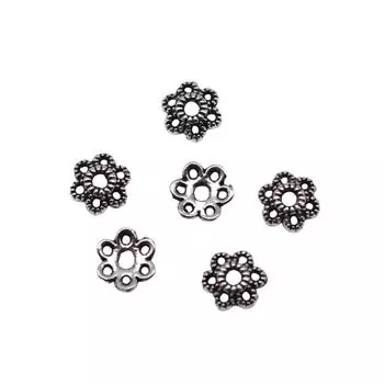 50шт шапочки для бусин, подвески, цвет античное серебро, 6х6х2мм