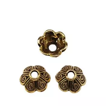 50шт шапочки для бусин, подвески и ожерелья цвет античное золото 9х9х4мм