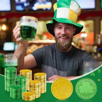 50шт. СТ. Пластиковые золотые игровые фишки на День Святого Патрика реквизит для праздничных вечеринок One Size золотой