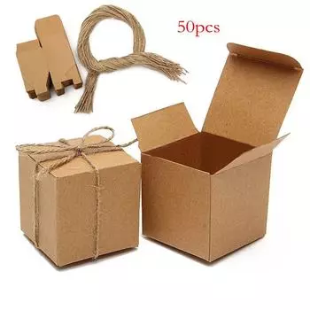 50шт винтажные коробки из крафт-бумаги для свадьбы, сладкие коробки для конфет, юбилейная вечеринка