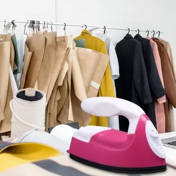 50W Portable Mini Electronic Iron Mini Handheld Garment Iron Non-Stick for DIY Art and Craft for Home Hotel Travel розовый