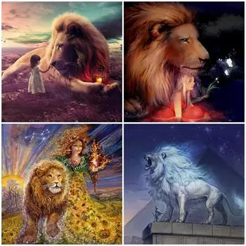 50x50 см 5D полная квадратная алмазная живопись Лев со стразами картина вышивка крестиком девушка DIY Алмазная вышивка животное украшение Full Round 50x50CM красный