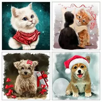 50x50 см алмазная живопись вышивка крестиком Рождественская собака полная квадратная алмазная вышивка комплект с изображением кота животное ремесло новогодний подарок Full Round 50x50CM красный