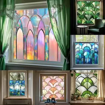 50x50 см Электростатическая наклейка на стекло Цветной винтажный узор ПВХ-нашивка Декоративная стеклянная пленка с защитой от ультрафиолета без клея