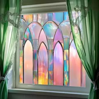 50x50 см наклейка на окно с цветком, бесклеевая, арочная, узорчатая, съемная, винтажная, цветная наклейка из ПВХ