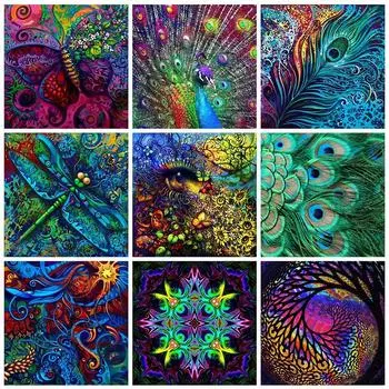 50X50CM 5d Алмазная картина Полный дрель Квадратные наборы животных Diy Алмазная вышивка Перья Фотографии Стразы Мозаика Настенное искусство Full Round 50x50CM красный