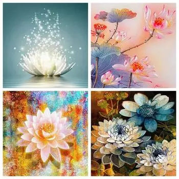50X50CM 5d алмазная живопись Цветочная мозаика Стразы фотографии DIY Алмазная вышивка крестиком Лотос ремесленная настенная живопись Full Round 50x50CM красный