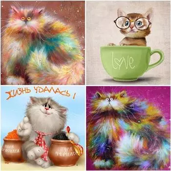 50X50CM 5D DIY Алмазная вышивка Милый кот Вышивка крестом Алмазная картина Полный круглый квадратный Animlas Ремесло Искусство Хобби Подарок Домашний декор Full Round 50x50CM красный