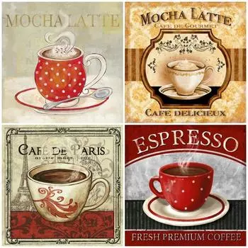 50X50CM Алмазная картина Кофейная чашка 5D Diy Алмазная вышивка Мозаика Текст Вышивка крестом Украшение для дома Full Round 50x50CM красный