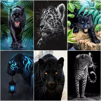 50x70 см DIY алмазная живопись черный леопард для взрослых 5D вышивка животных мозаика украшение дома ремесленное искусство Full Round 20x30CM