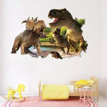 50x70 см снаружи сломанной стены динозавр Юрского периода 3d виниловые наклейки с животными украшение детской комнаты настенные художественные наклейки 25*70cmX2pcs коричневый