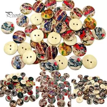 50x пуговицы из смешанного дерева в стиле ретро с 2 отверстиями для шитья одежды для рукоделия, скрапбукинга Clock