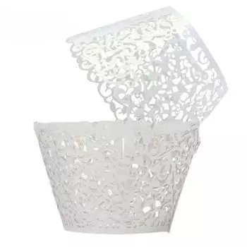 50X Wedding Birthday Baby Shower Filigree Vine Decor Wrapper Wraps Cupcake Cases белый