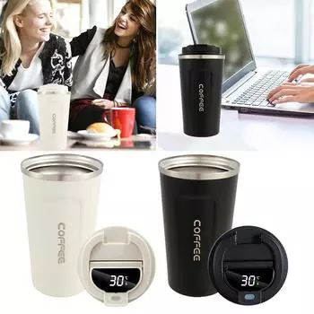 510ml Thermos Coffee Mug Stainless Steel Coffee Cup Temperature Display Vacuum Flask Thermal Tumbler Insulated Cup Water Bottle 510ml белый