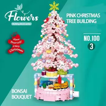 515 шт. розовые елочные строительные блоки, бонсай в горшке, букет, модель рождественской елки, кирпичи, игрушки «сделай сам», детские праздничные подарки розовый/красный