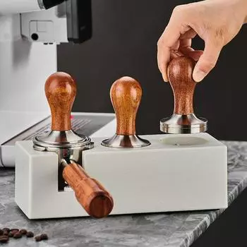 51/53/58 мм Темпер для кофейного порошка, деревянная ручка, нержавеющая сталь, резьбовое плоское основание, пищевой съемный молоток для порошка эспрессо, аксессуары для кофеварки S B