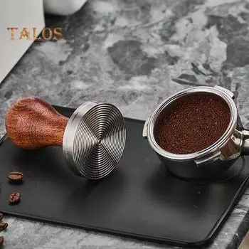 51/53/58 мм Темпер для кофейного порошка, деревянная ручка, нержавеющая сталь, резьбовое плоское основание, пищевой съемный молоток для порошка эспрессо, аксессуары для кофеварки S