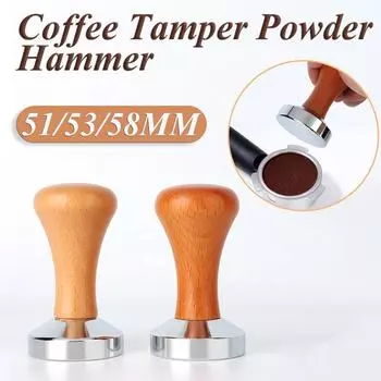 51/53/58MM Espresso Coffee Tamper Powder Wooden Handle Coffee Flat Tamper Hammer Stainless Steel Coffee Base Barista Accessories
