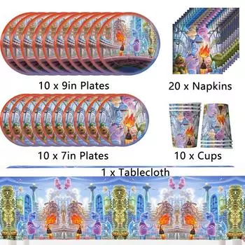 51 предмет для украшения праздничной вечеринки в стиле «Элементы», включая тарелки, салфетки, скатерти и стаканы