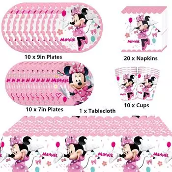 51 шт. посуда для вечеринки «Минни» включает в себя тарелку с чашкой, скатерть, салфетку для 10 гостей