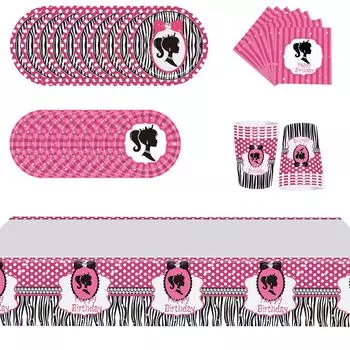 51 шт., принадлежности для вечеринки по случаю дня рождения Барби включают тарелки, салфетки, чашки, скатерть