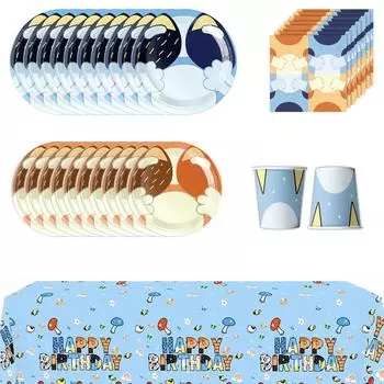 51 шт. Синий пес Блуи принадлежности для вечеринки включают скатерть, тарелки, стаканы, салфетки