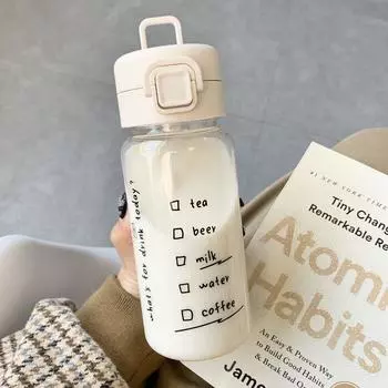 520 мл симпатичная пластиковая бутылка для питья с соломинкой мультяшная бутылка для воды портативная герметичная посуда для питья молока кофе чая 520ML