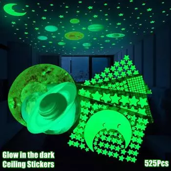 525 шт. светящиеся в темноте настенные наклейки потолочные Солнечная система Галактика звезды светящиеся растущие настенные наклейки для декора детской спальни One Set