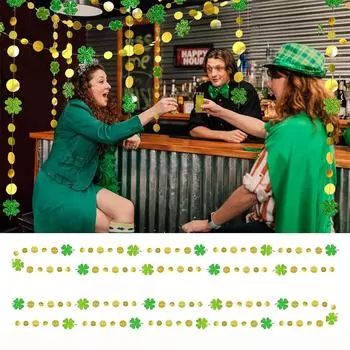 52 фута гирлянды на День Святого Патрика с золотыми кругами и точками, блестящий комплект гирлянд в деревенском стиле для домашнего декора, ирландской вечеринки для дома, в помещении или на открытом воздухе, на годовщину свадьбы, праздник One Size