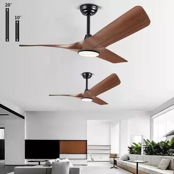52 Inch Walnut Ceiling Fan, Remote Control with Adjustable Lights, 3 Fan Blades Reversible Indoor Lighting Pendant Light Remote Control