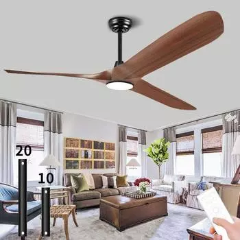 52 Inch Walnut Ceiling Fan, Remote Control with Adjustable Light, Large Diameter, 3 Fan Blades Reversible DC Motor Pendant Light Remote Control
